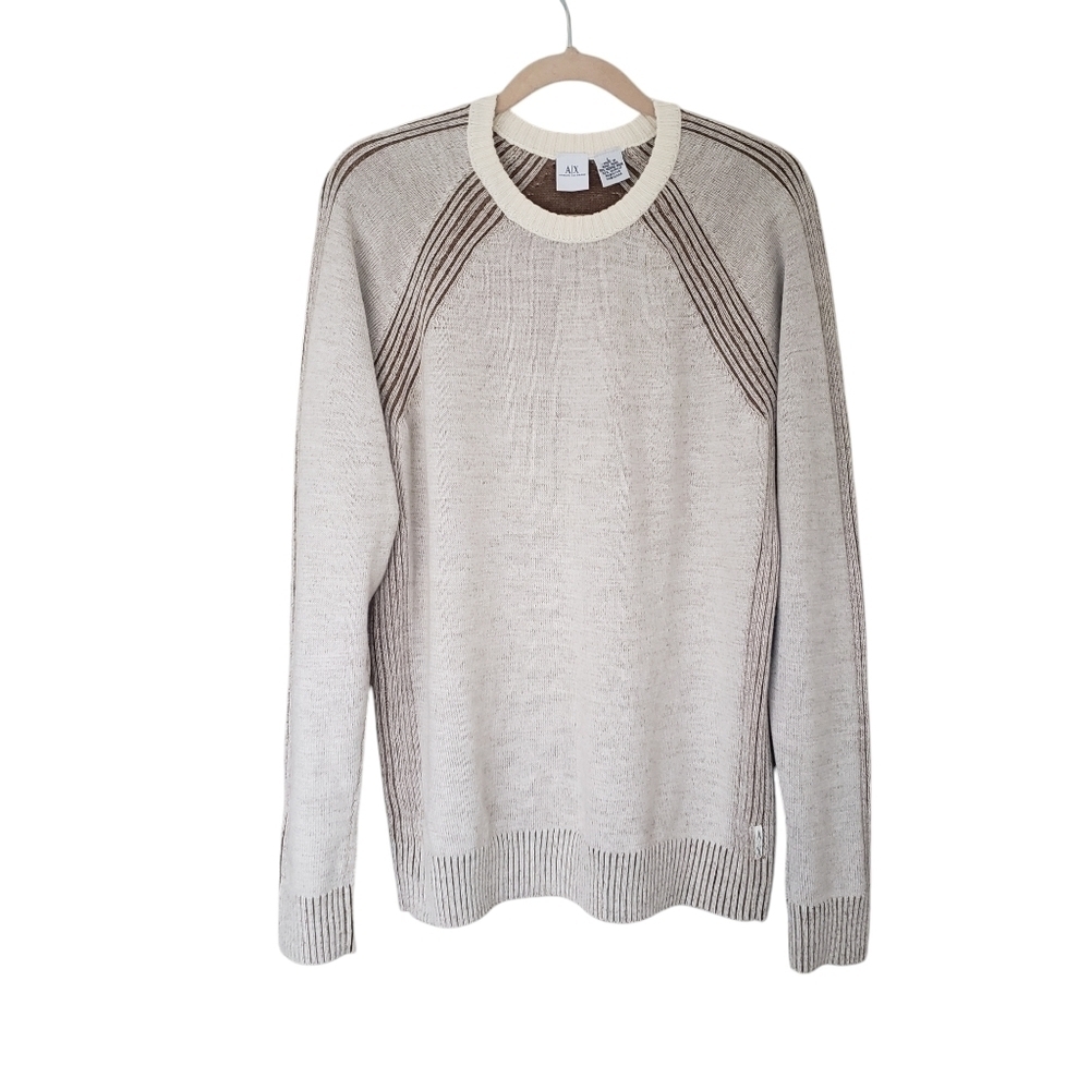 Armani Exchange Light Beige Crewneck Sweater Merino Wool Blend